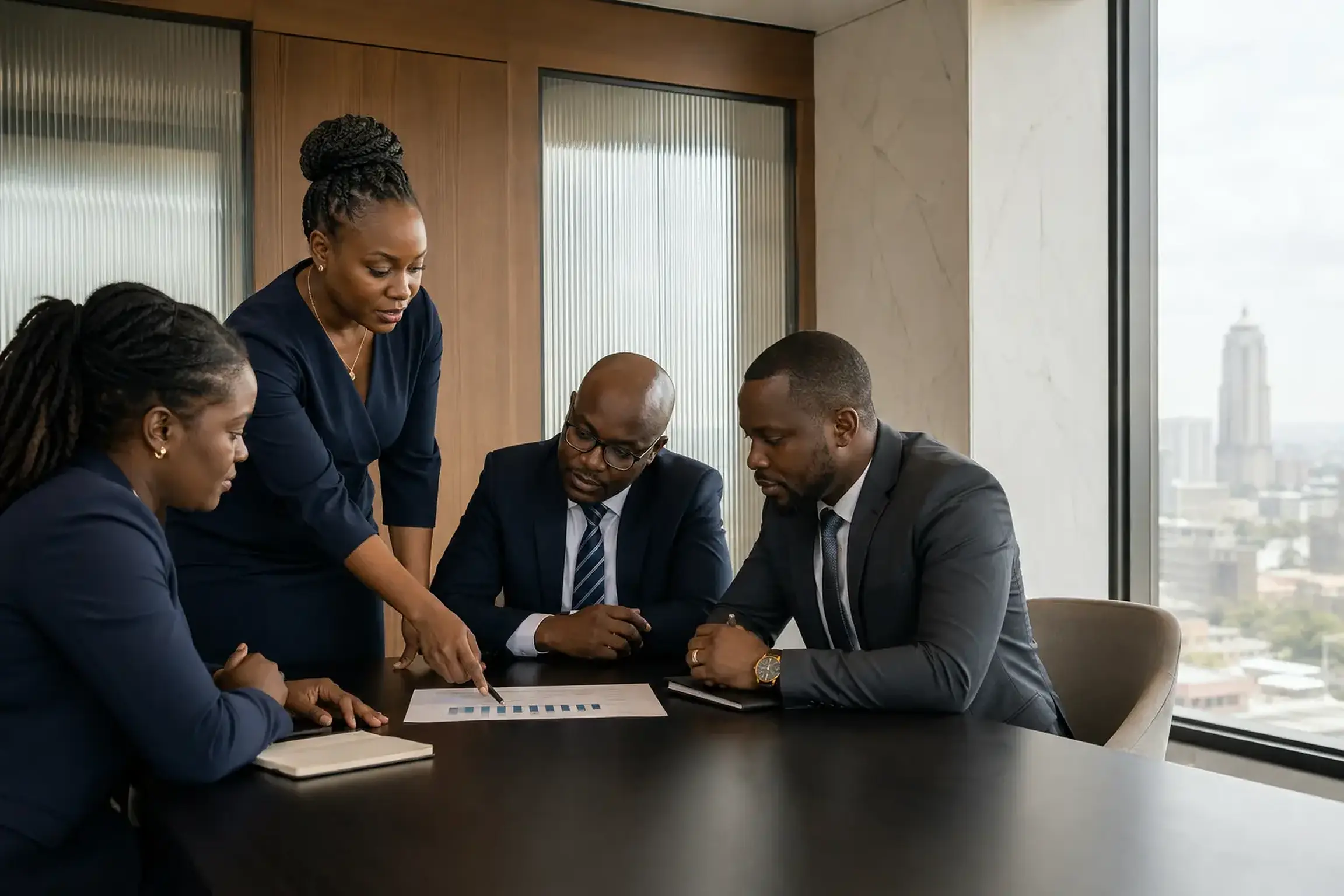 Kenyan financial professionals discussing responsible customer recovery